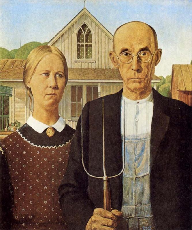 Grant Wood American Gothic oil painting picture